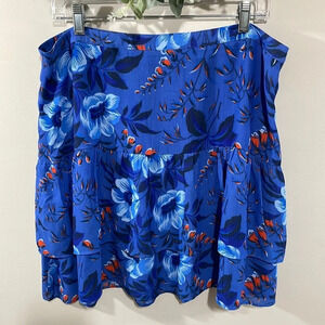 Ann Taylor LOFT Floral Tiered Mini Skirt Blue and Red 14